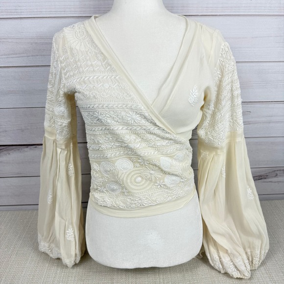Lolita Jaca St Barth Silk Embroidered Wrap Top Boho Fairycore Cottagecore - Picture 3 of 12